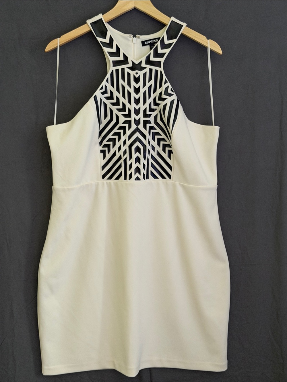 Express White Mini Dress with Black Geometric Halter